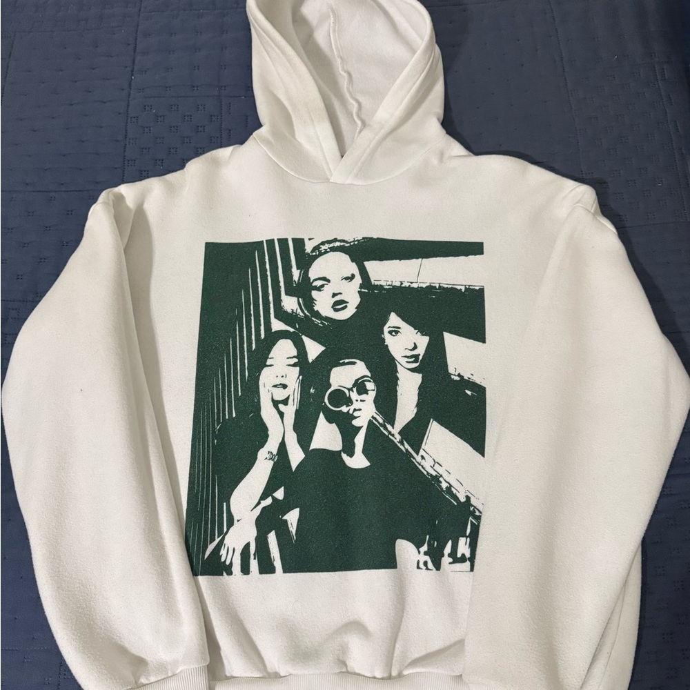 Edikted White and Green Graphic Hoodie